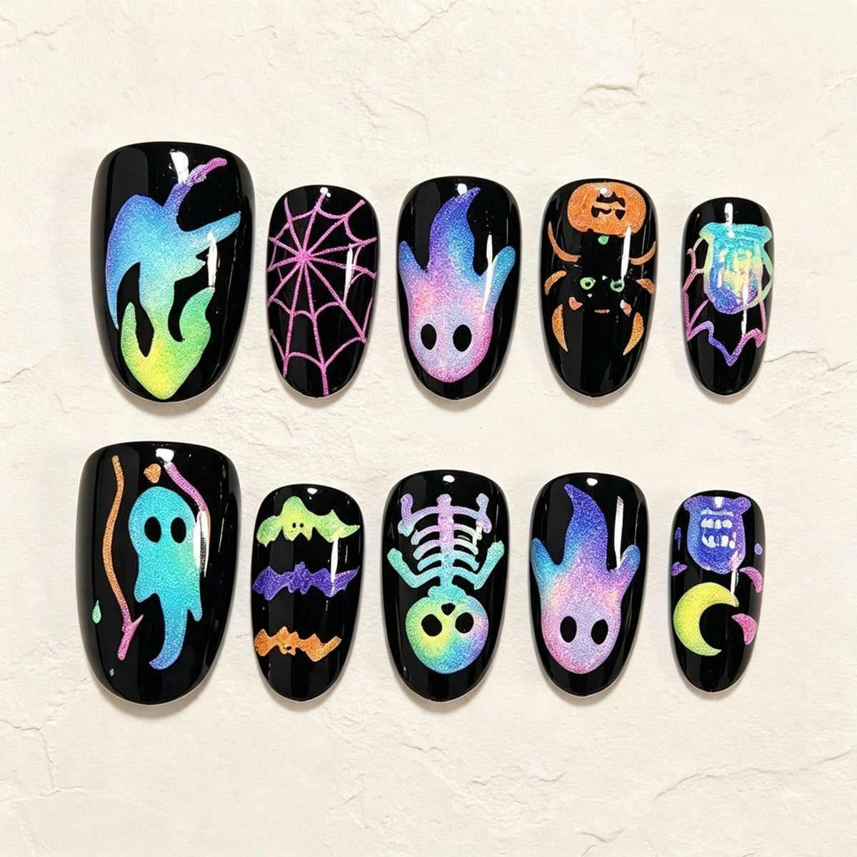 30pcs/Set Ghost Spider Flames & Skulls Press-On Nails