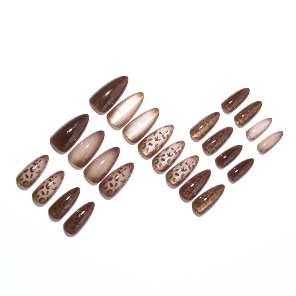 24pcs/Set Brown Leopard Cat-Eye Press On Nails