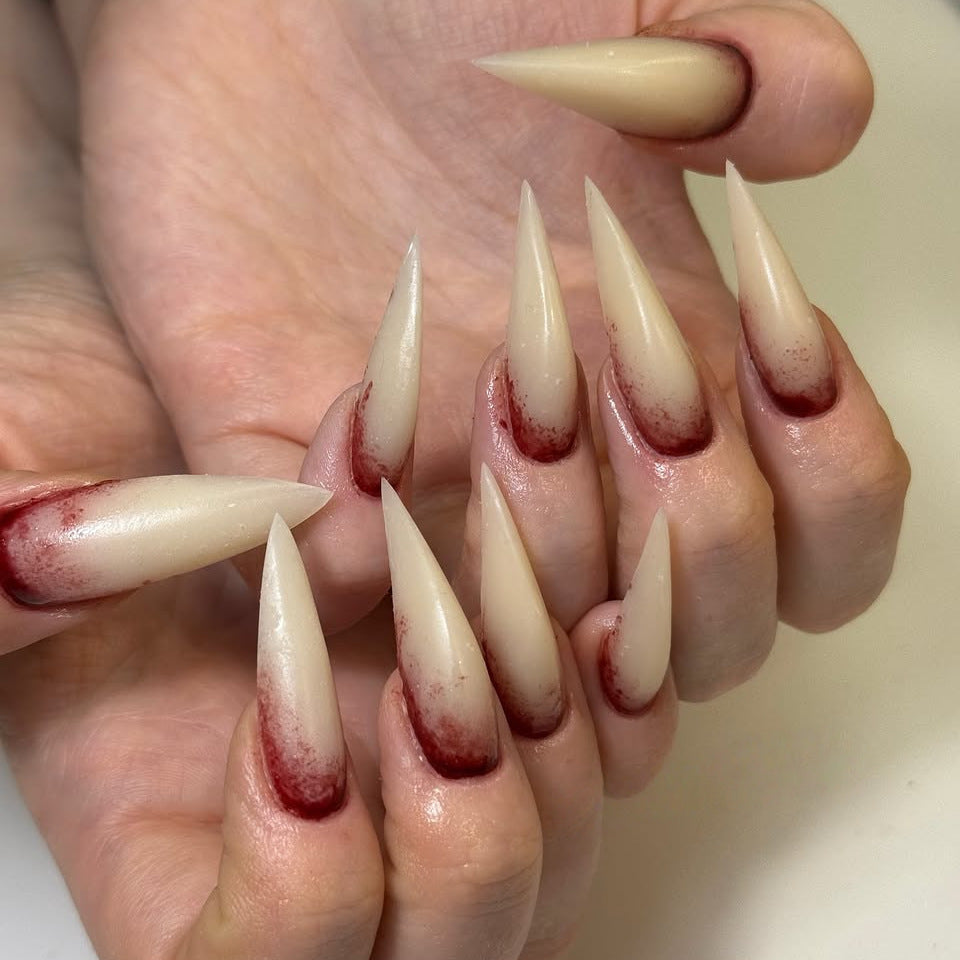 24pcs/Set Blood-Stained Marble Long Stiletto Press-On Nails