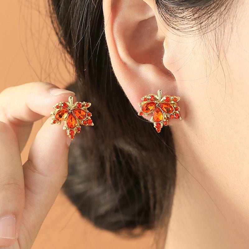 Red Maple Leaf Stud Earrings