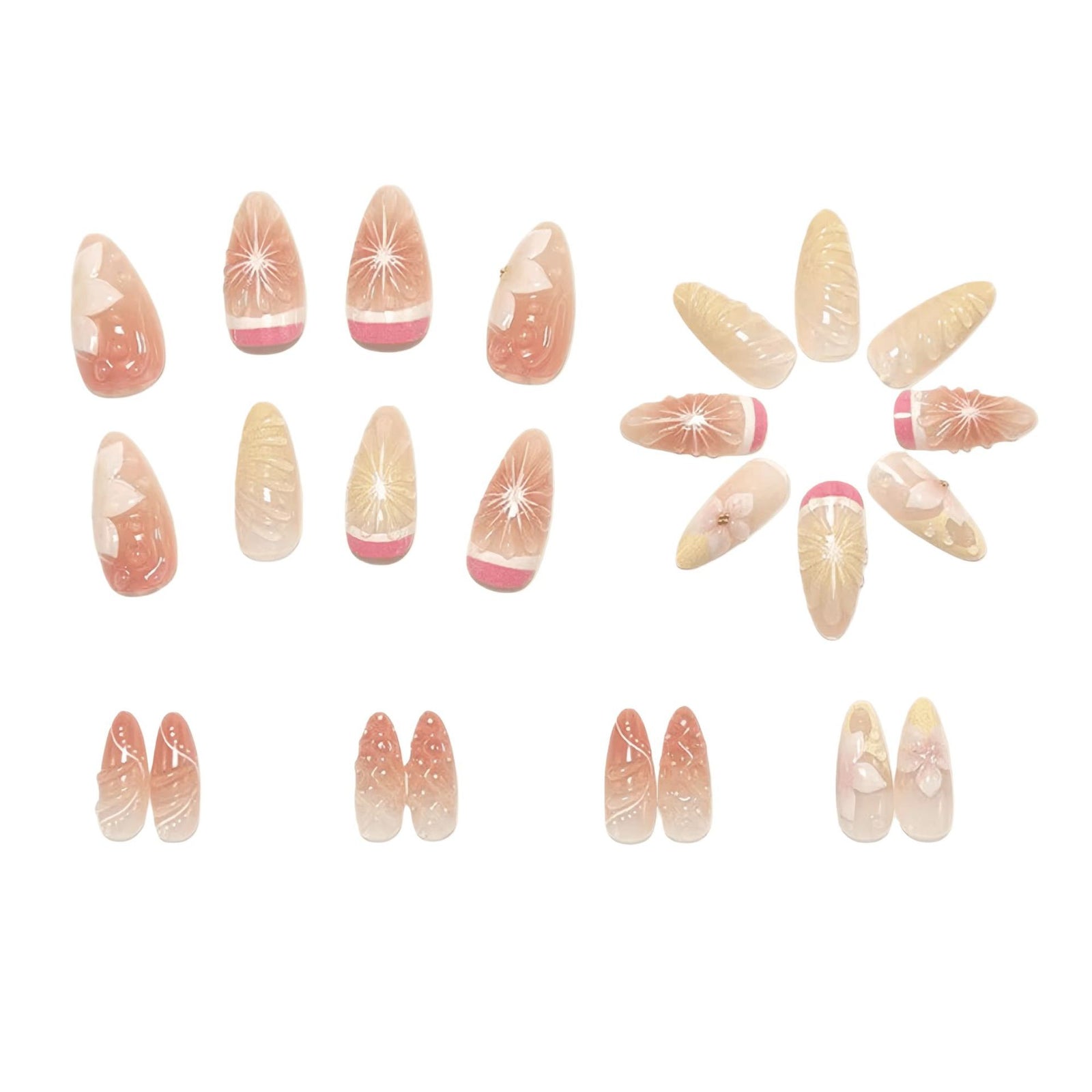 24pcs/Set 3D Embossed Floral Press-On Nails