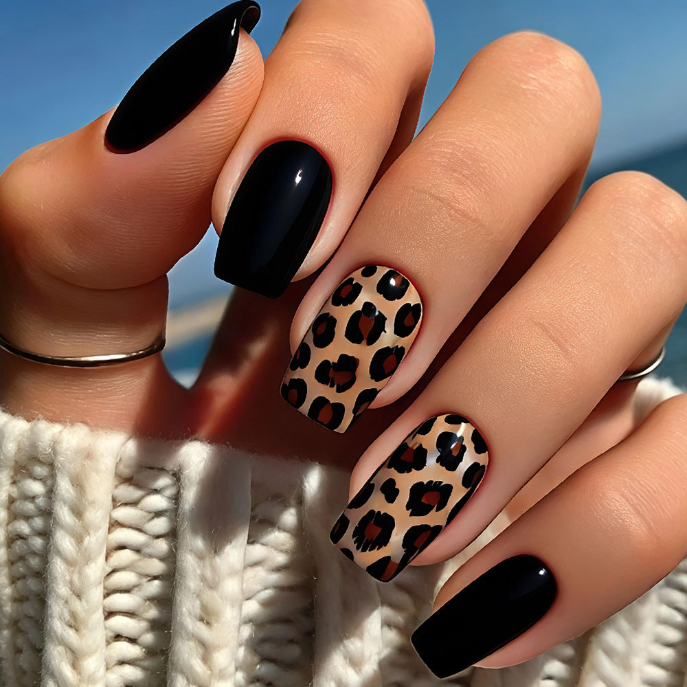 24pcs/Set Black Leopard Print Press On Nails