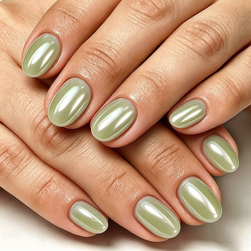 32pcs/Set Lime Green Chrome Press-On Nails
