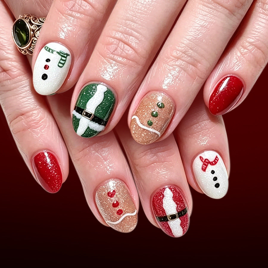 24pcs/Set Snowman & Santa Claus Press On Nails