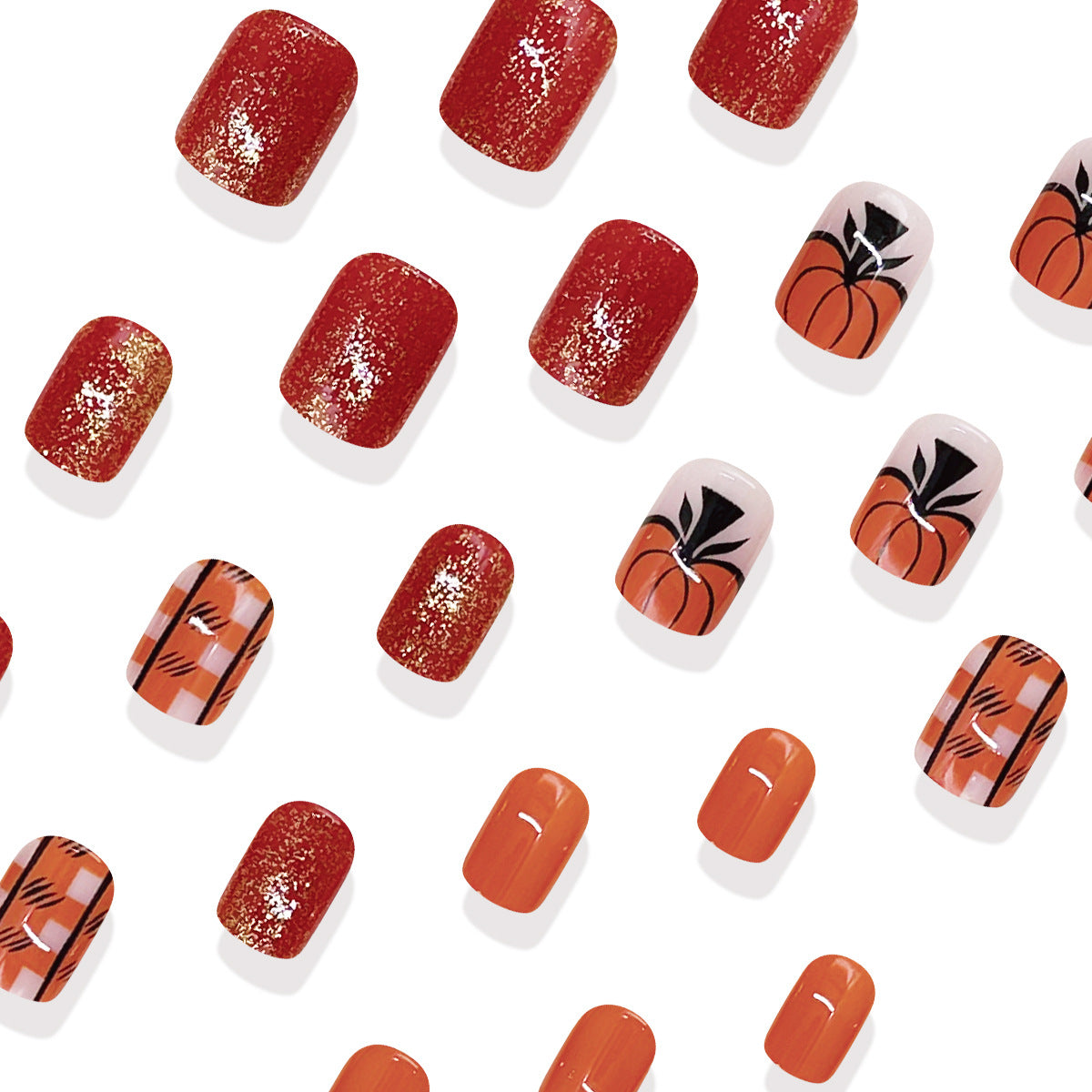 24pcs/Set Fall Plaid Pumpkin Press On Nails