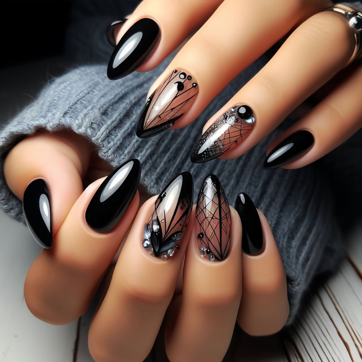 24pcs/Set Dark Gradient Butterfly Press-On Nails