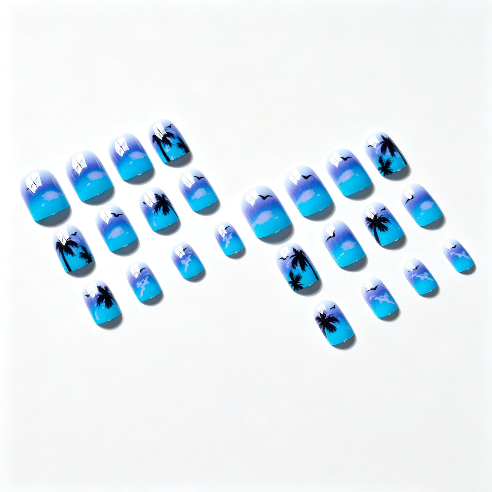24pcs/Set Ombre Gold Foil Palm Tree Press On Nails