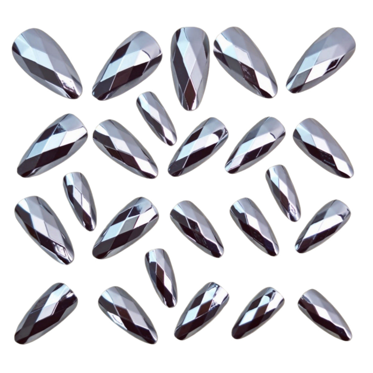 24pcs/Set Silver Diamond-Shaped Chrome Press-On Nails