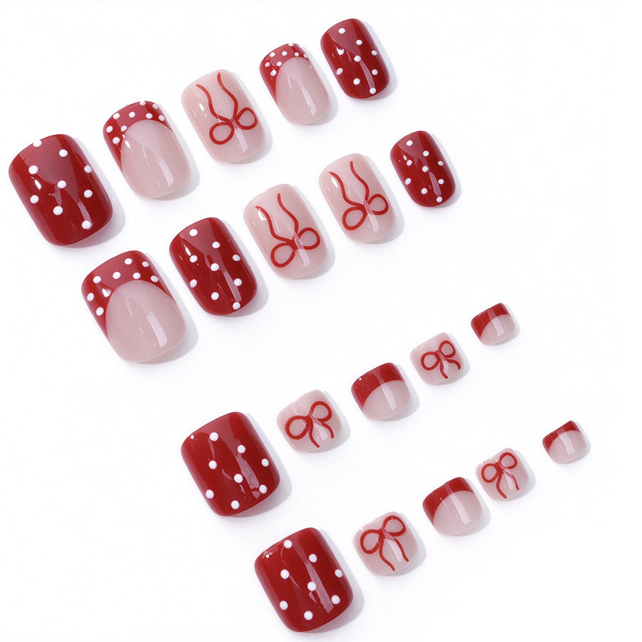 48pcs/Set Bow & Polka Dot Press-On Nails & Toenails Set