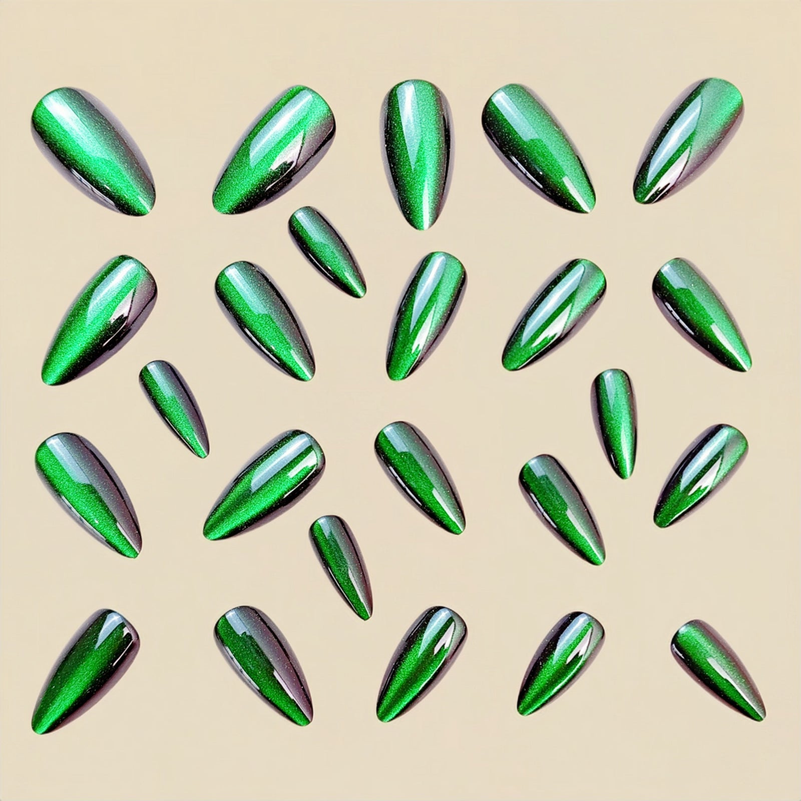 24pcs/Set Green Cat Eye Press-On Nails