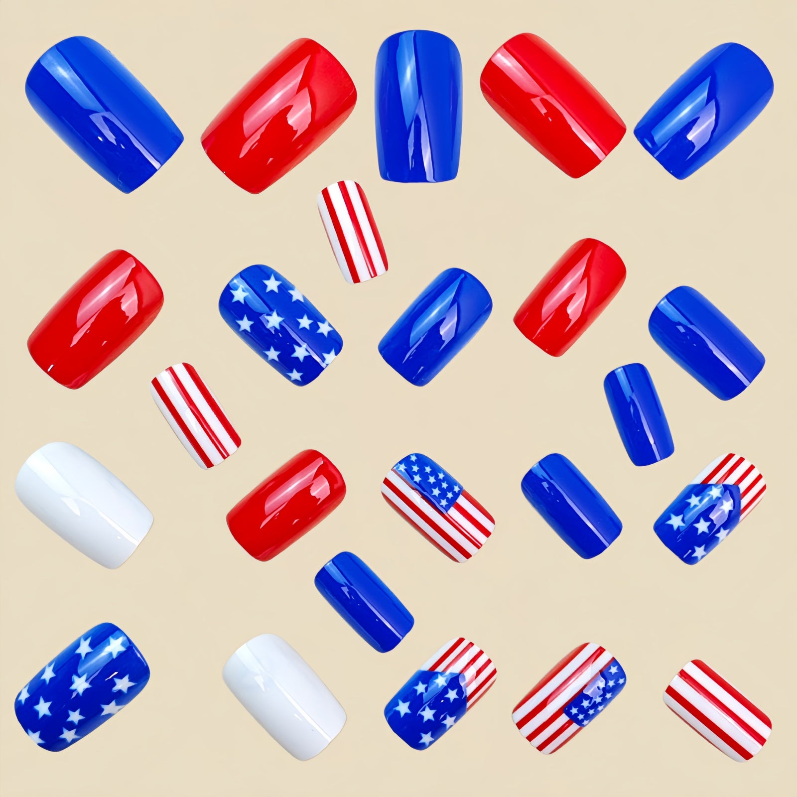 24pcs/Set Stars and Stripes American Flag Press-On Nails