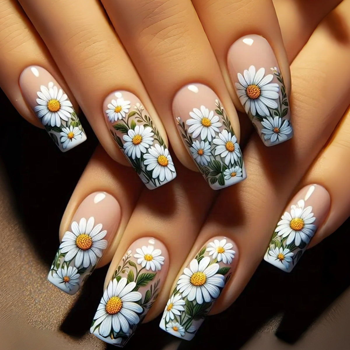 24pcs/Set Nude Daisy Press-On Nails