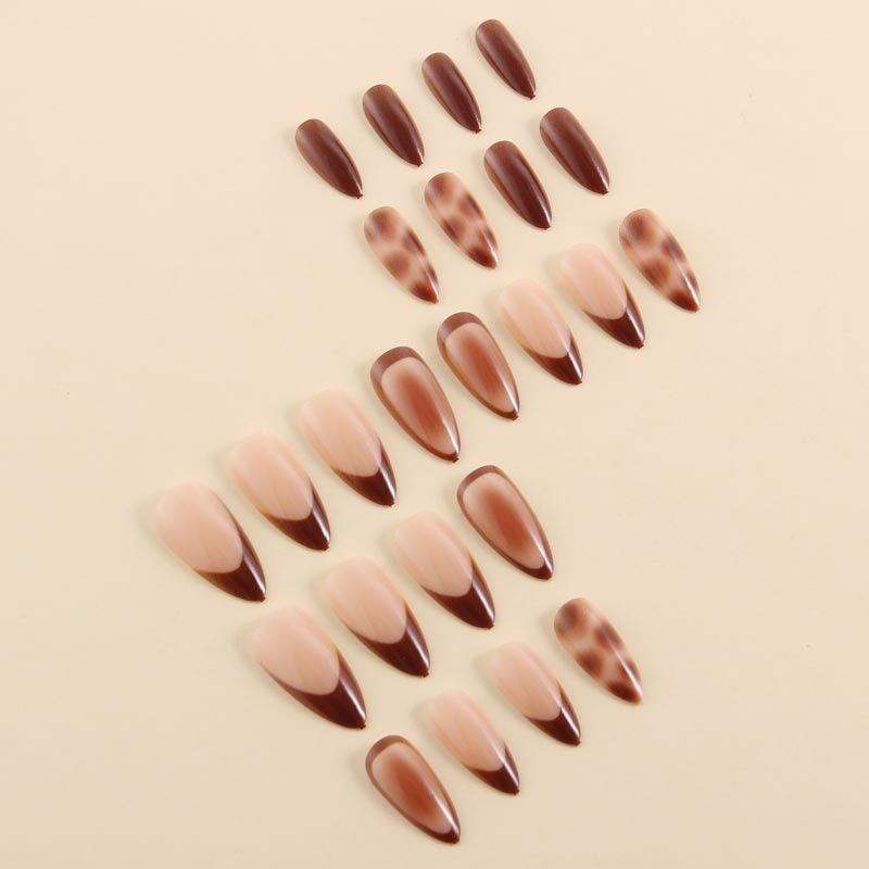 24pcs/Set Brown Leopard French Press On Nails