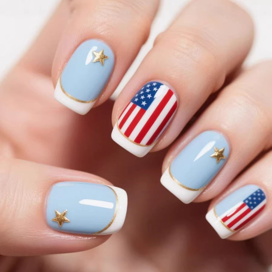 24pcs/Set American Flag Stars & Stripes French Tips Press-On Nails