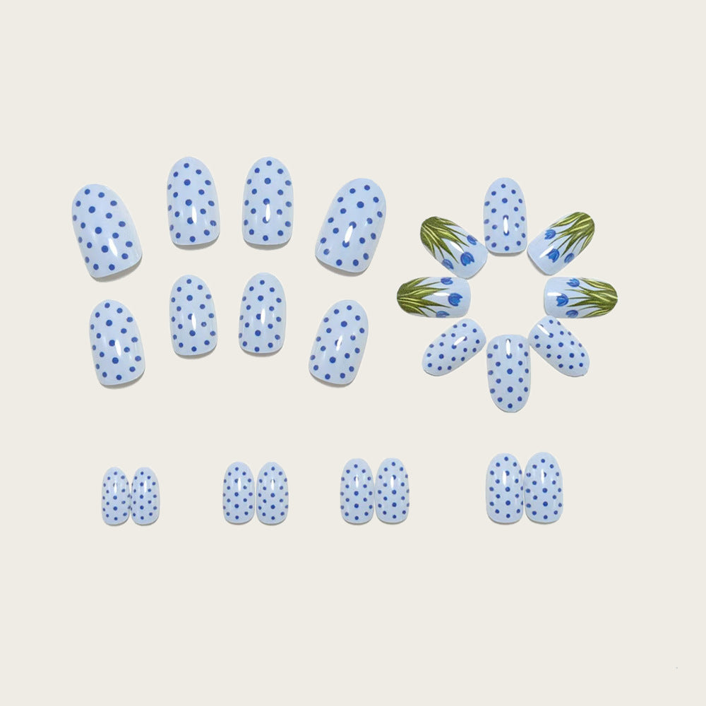 24pcs/Set Countryside Polka Dot Tulip Press-On Nails