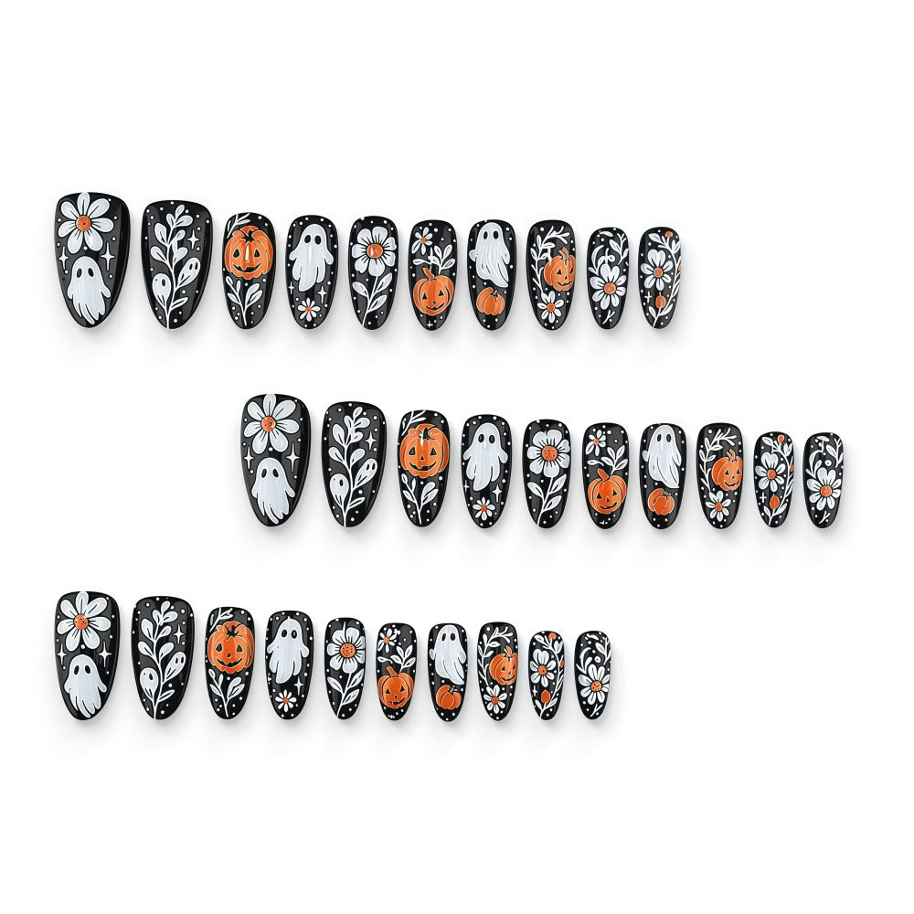 24pcs/Set Cute Ghost Pumpkin Floral Press On Nails