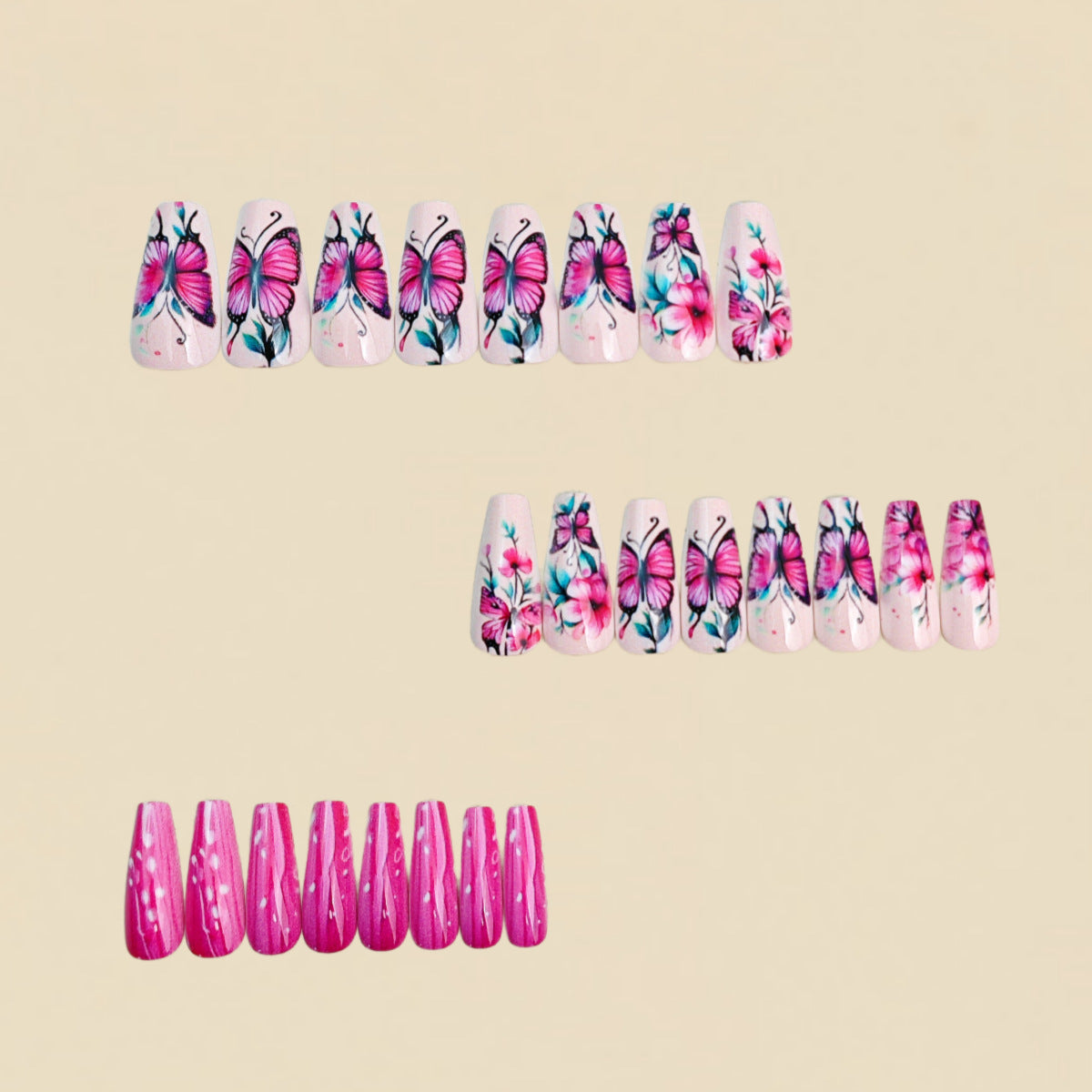 24pcs/Set Pink Butterfly Floral Press-On Nails