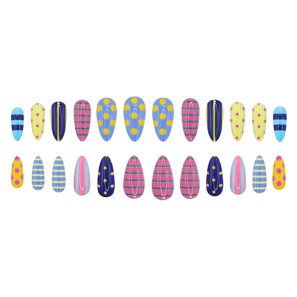 24pcs/Set Colorful Stripes & Polka Dots Press On Nails