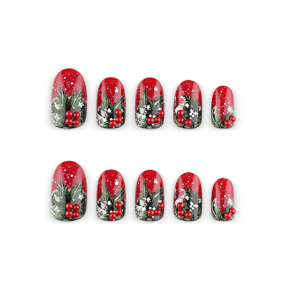 24pcs/Set Red Holly Press On Nails