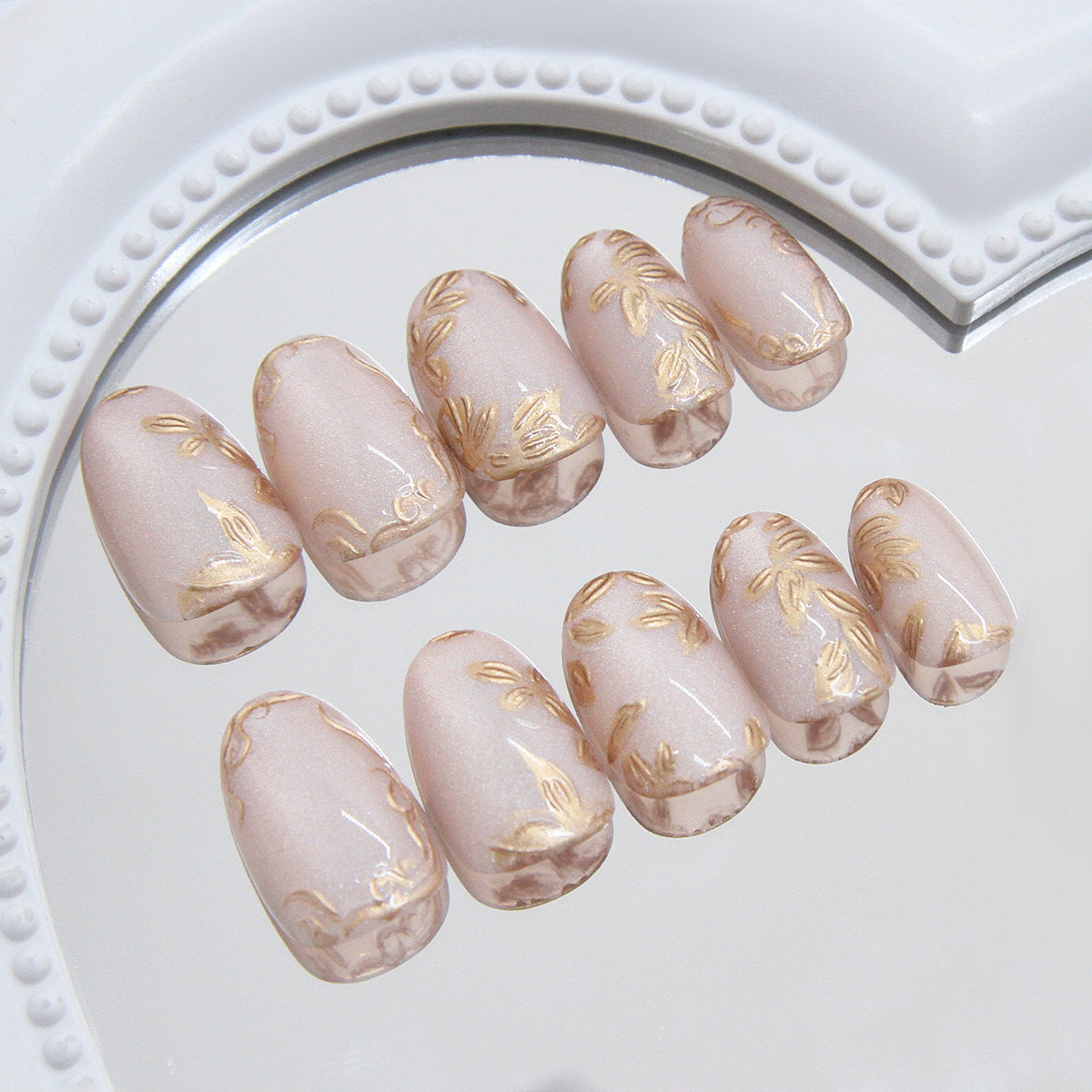 24pcs/Set 3D Gold Foil Floral Cat Eye Press-On Nails