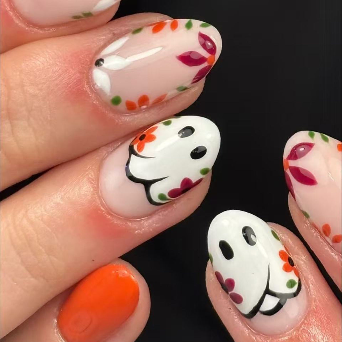 24pcs/Set Ghost Doodle Press On Nails