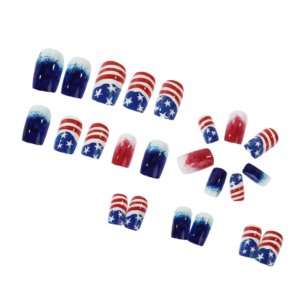 24pcs/Set Red White Blue Ombre Stars Press-On Nails
