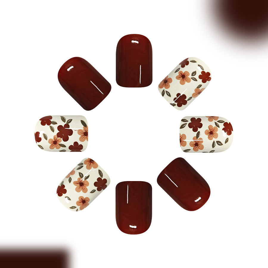 24pcs/Set Deep Brown Dainty Floral Press On Nails