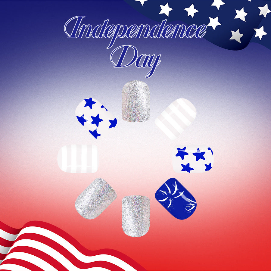 24pcs/Set Striped Glitter Stars & Fireworks Press-On Nails