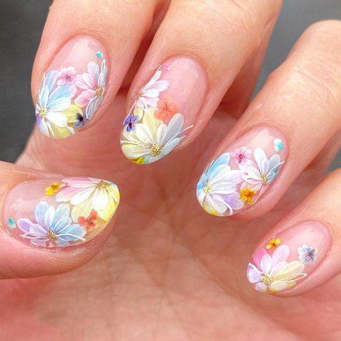 24pcs/Set Blooming Floral French Press On Nails