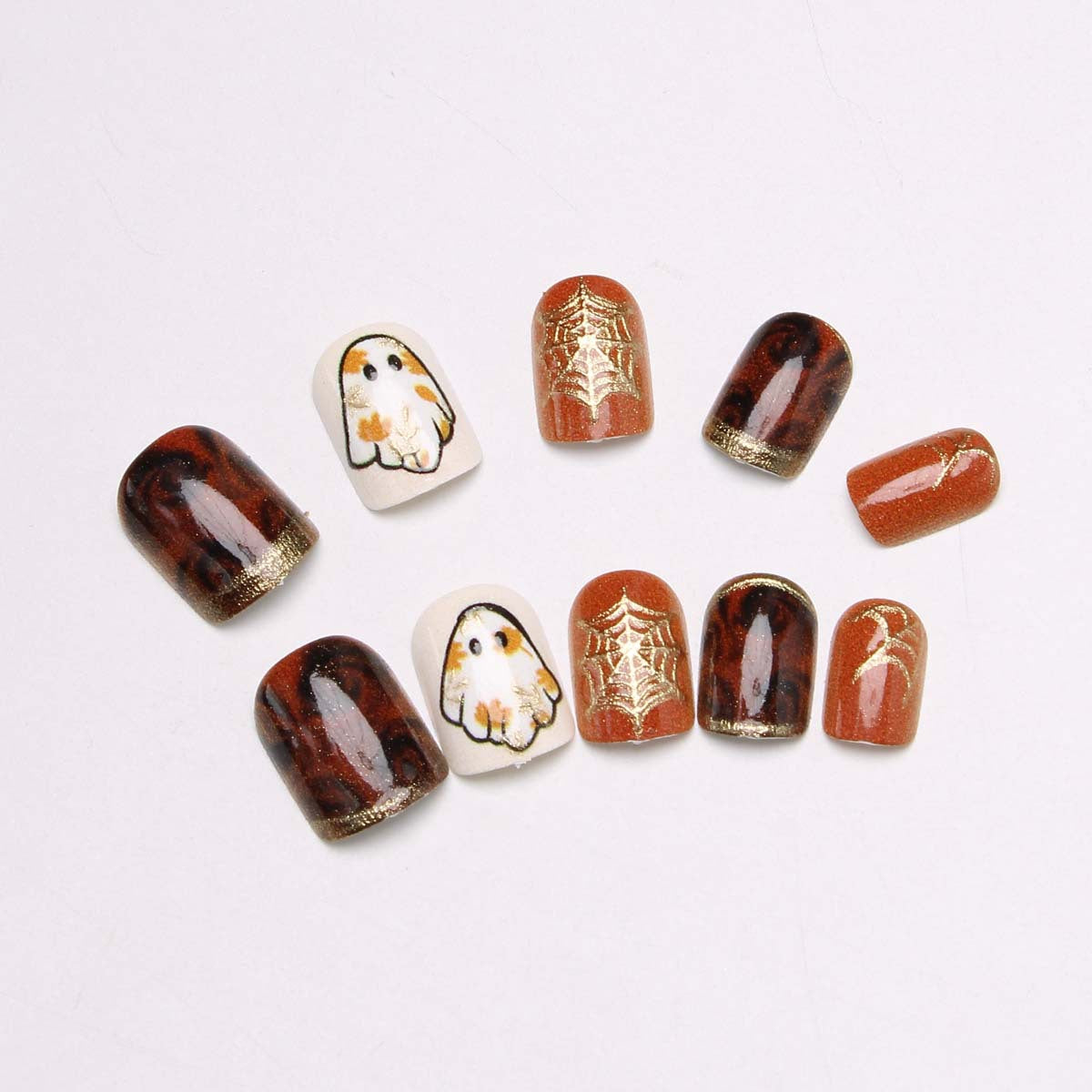24pcs/Set Ghost Gold Spider Web Press On Nails