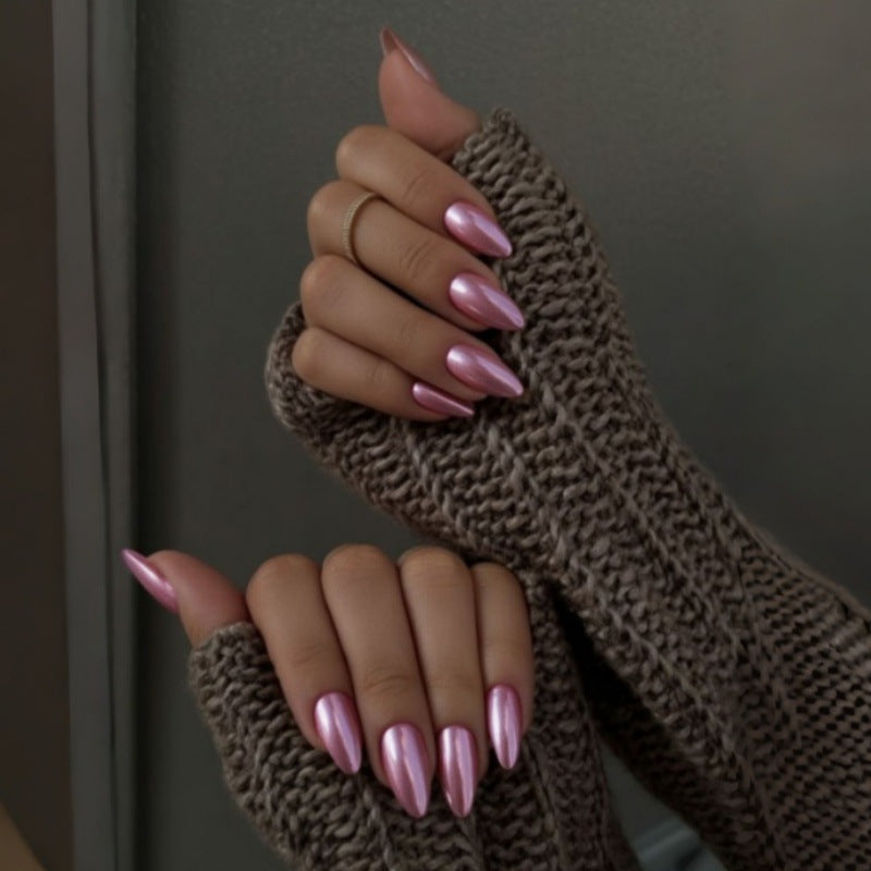24pcs/Set Pink Chrome Press On Nails