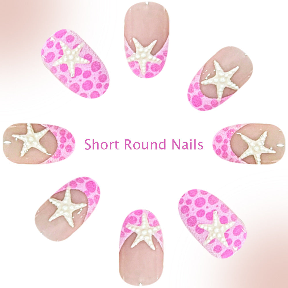 24pcs/Set Pink Starfish French Press On Nails