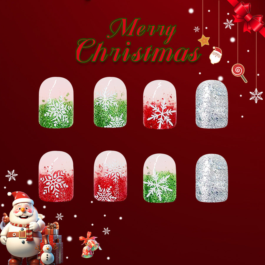 24pcs/Set Silver Glitter with White Snowflakes Press On Nails