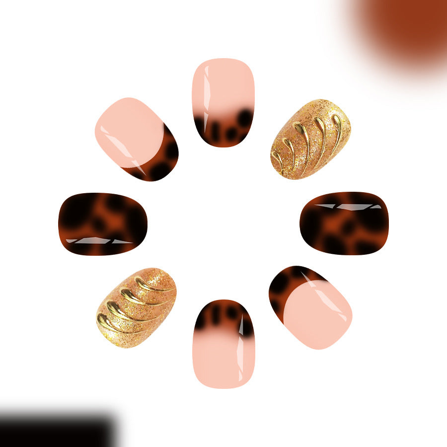 24pcs/Set Brown French Tip Leopard Press On Nails