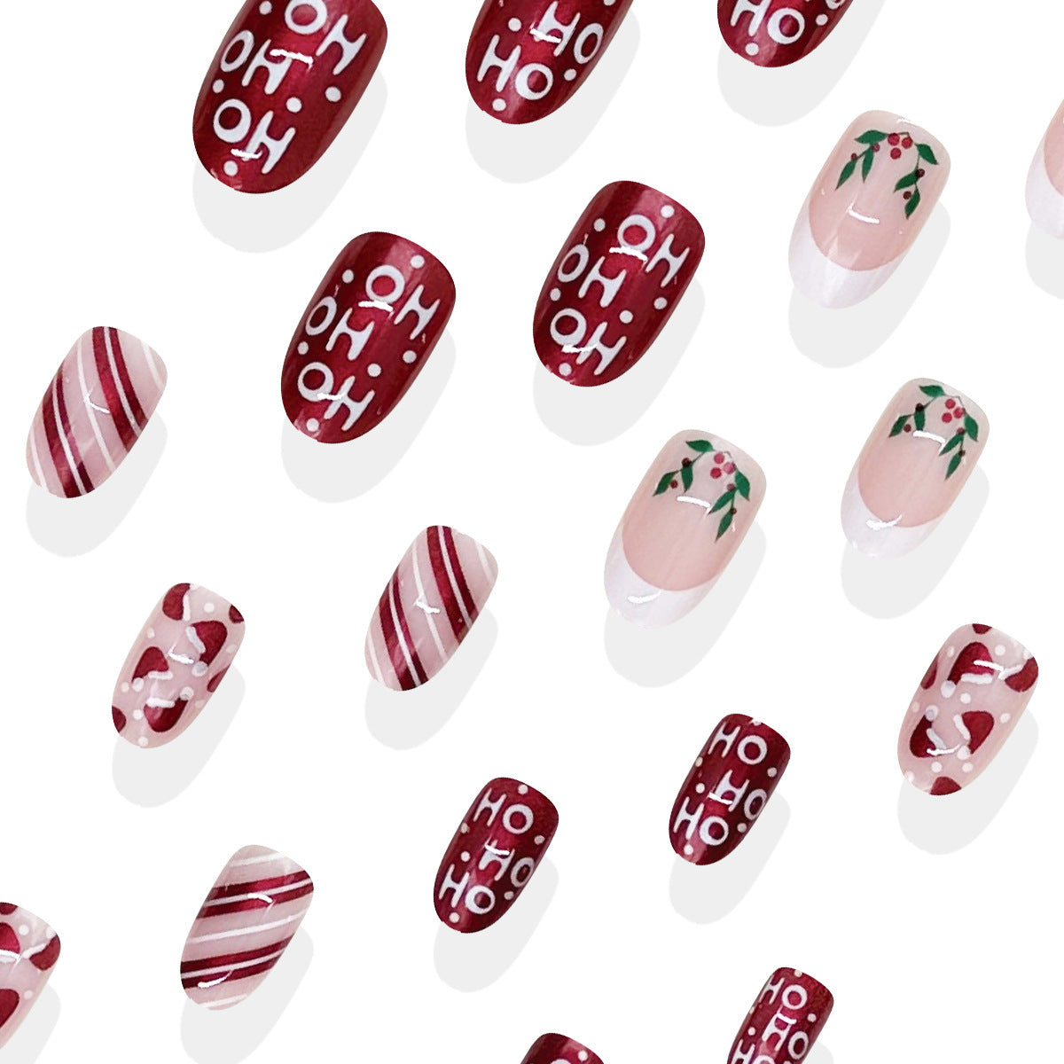 24pcs/Set Holly Berry French Tips Press On Nails