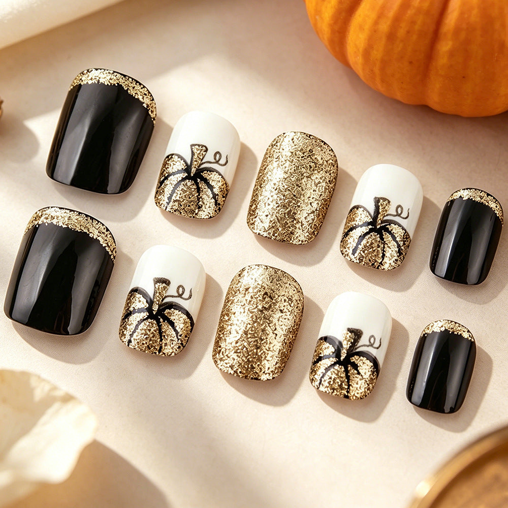 24pcs/Set Golden Pumpkin Press-On Nails