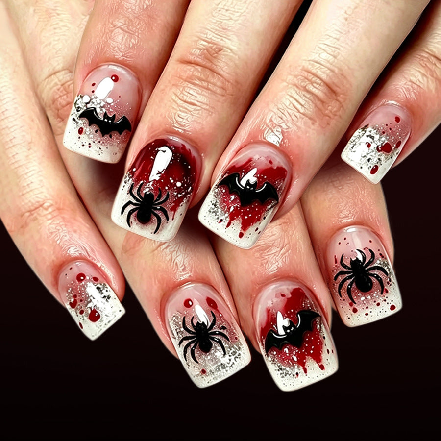 24pcs/Set 3D French Bat & Spider Press On Nails