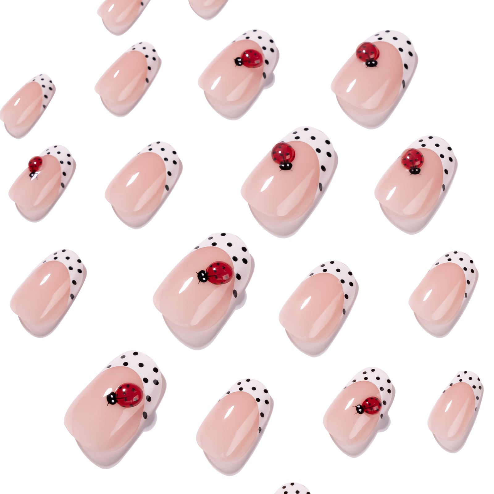 24pcs/Set Ladybug & Black Polka Dot French Tips Press-On Nails