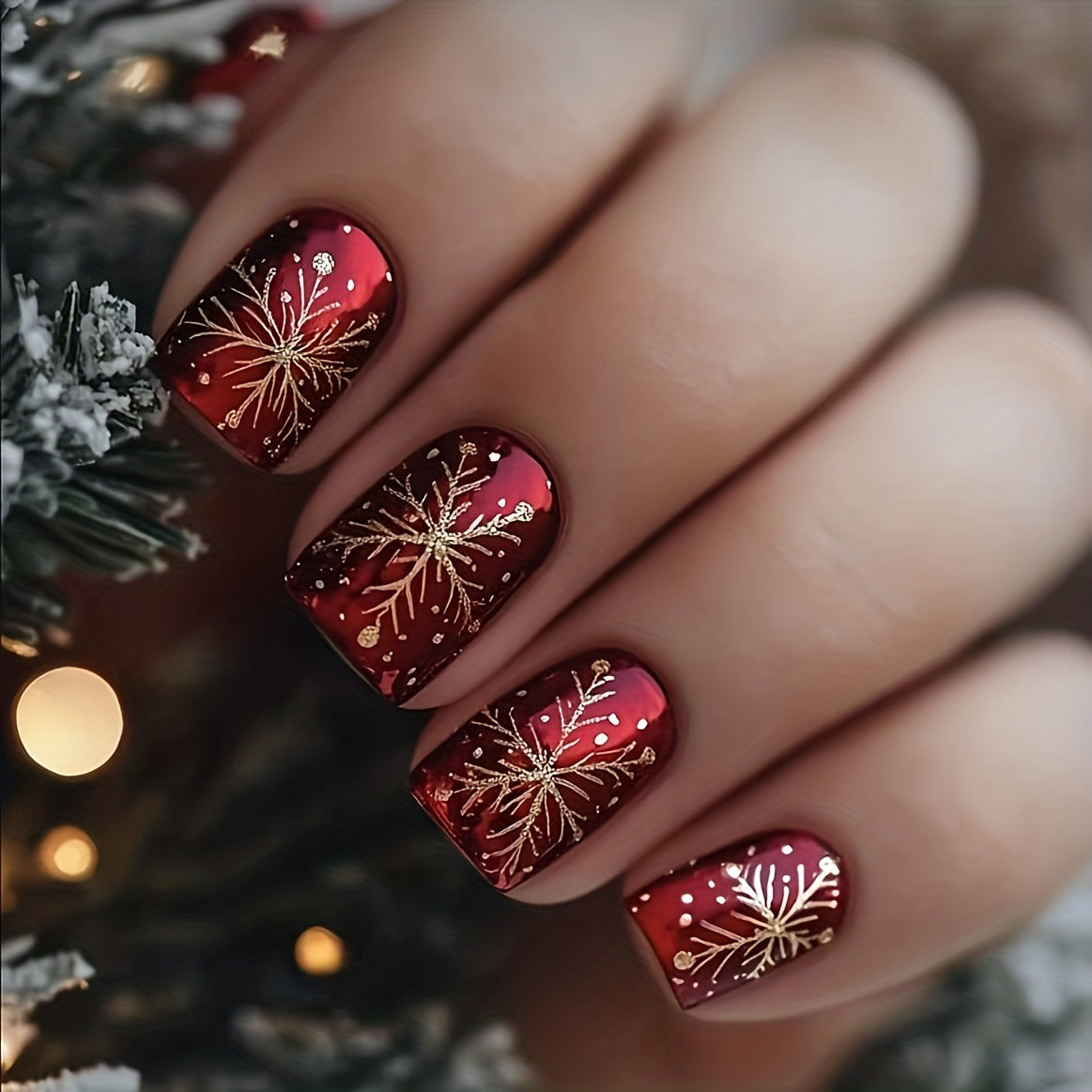 24pcs/Set Golden Snowflakes Press-On Nails