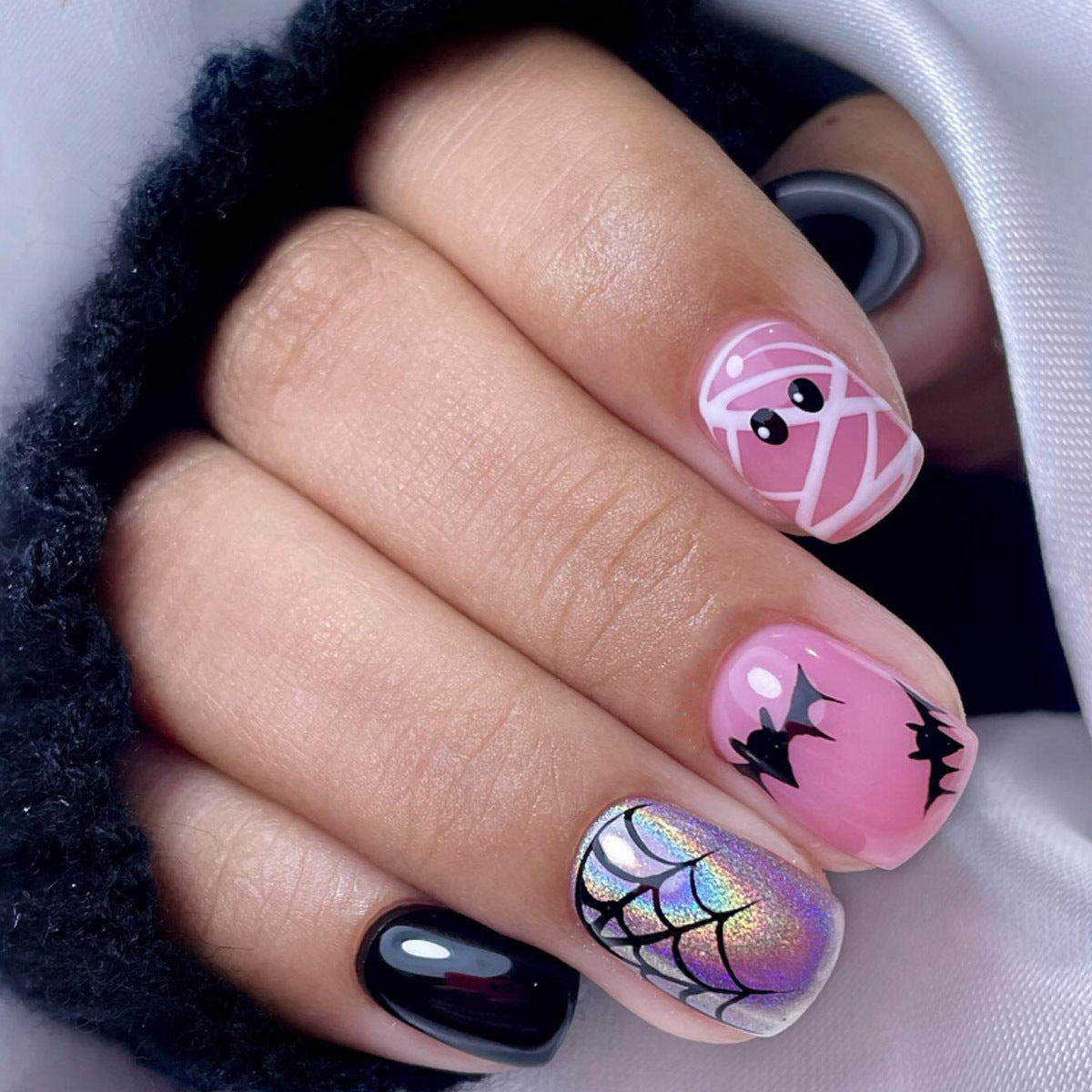 24pcs/Set Spiderweb & Bat Press On Nails
