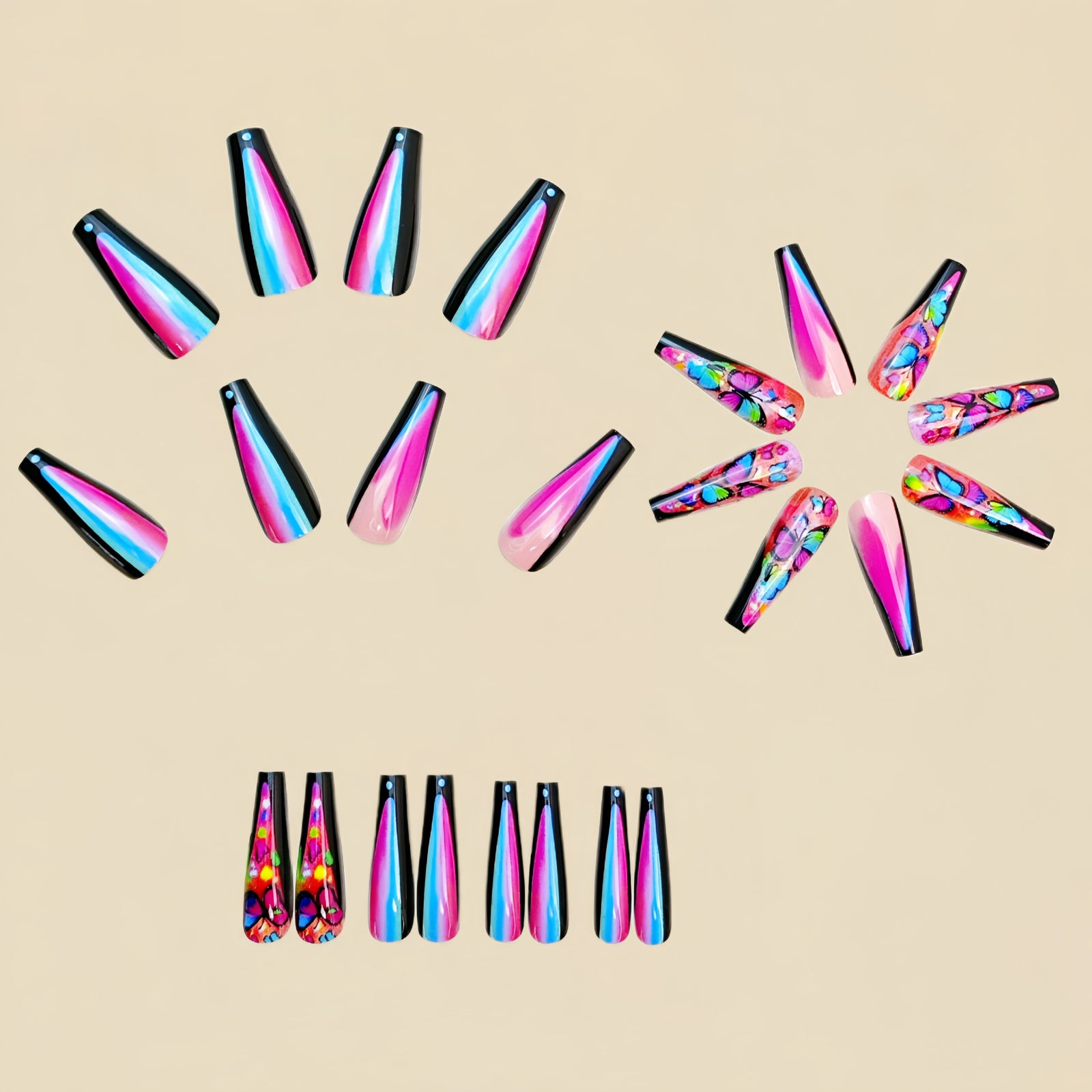 24pcs/Set Multicolor Butterfly Ombre Press-On Nails