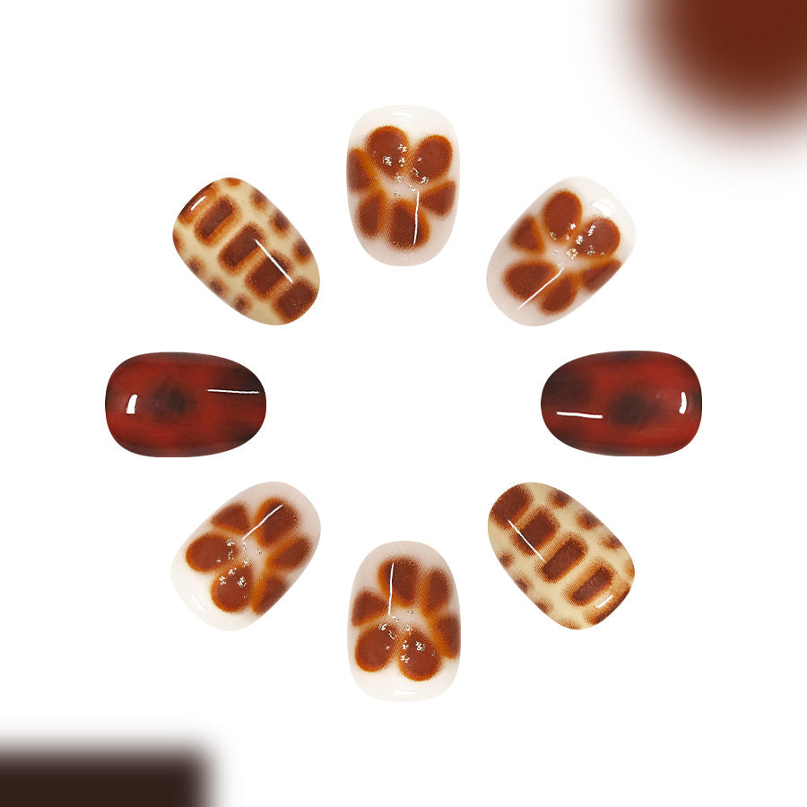 24pcs/Set Brown Ombre Floral Press On Nails