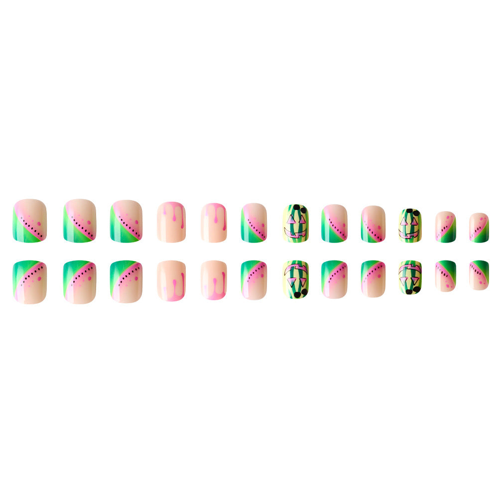 24pcs/Set Green Watermelon Heart-Shaped Sunglasses Bikini Press On Nails