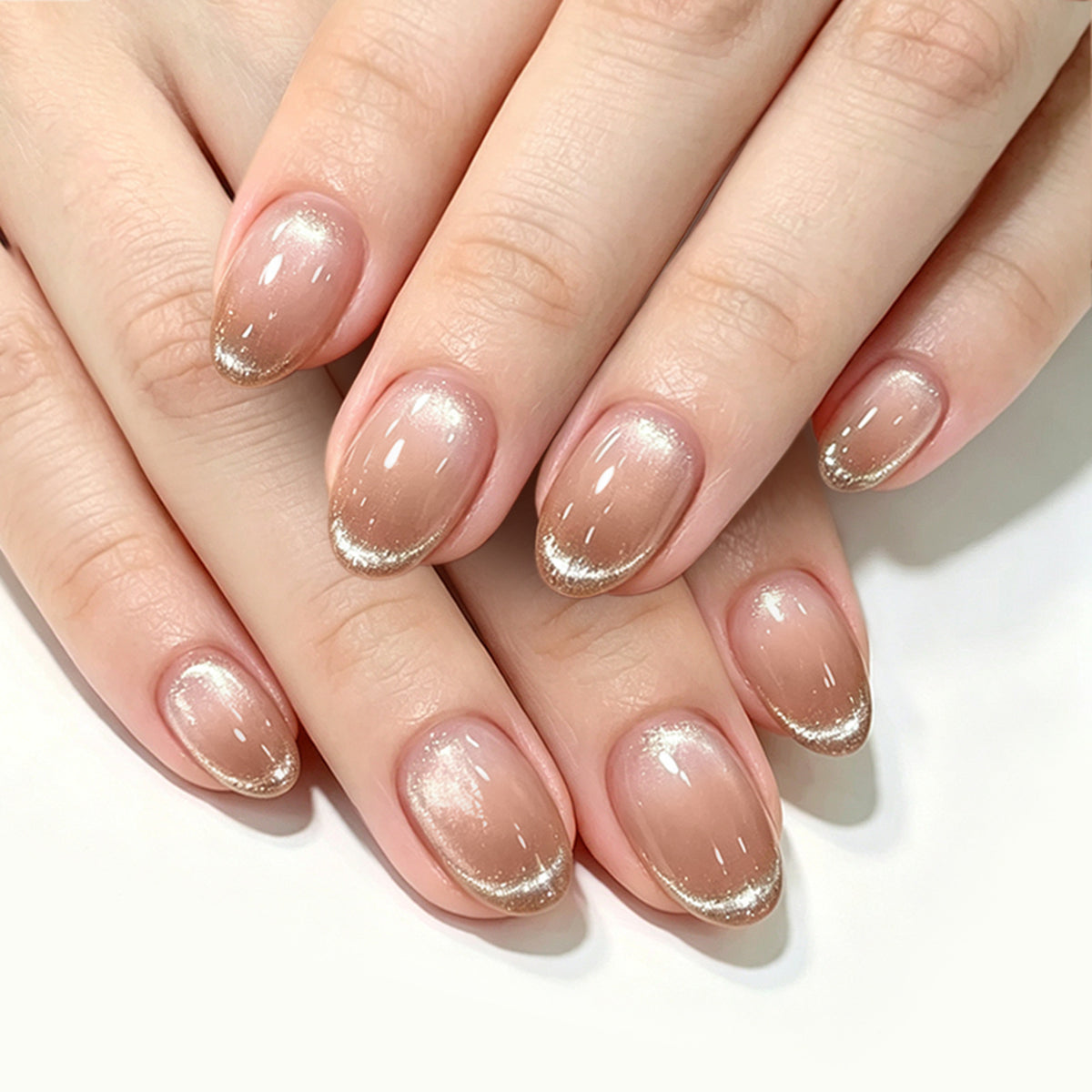 24pcs/Set Dark Brown Gradient French Tips Press-On Nails
