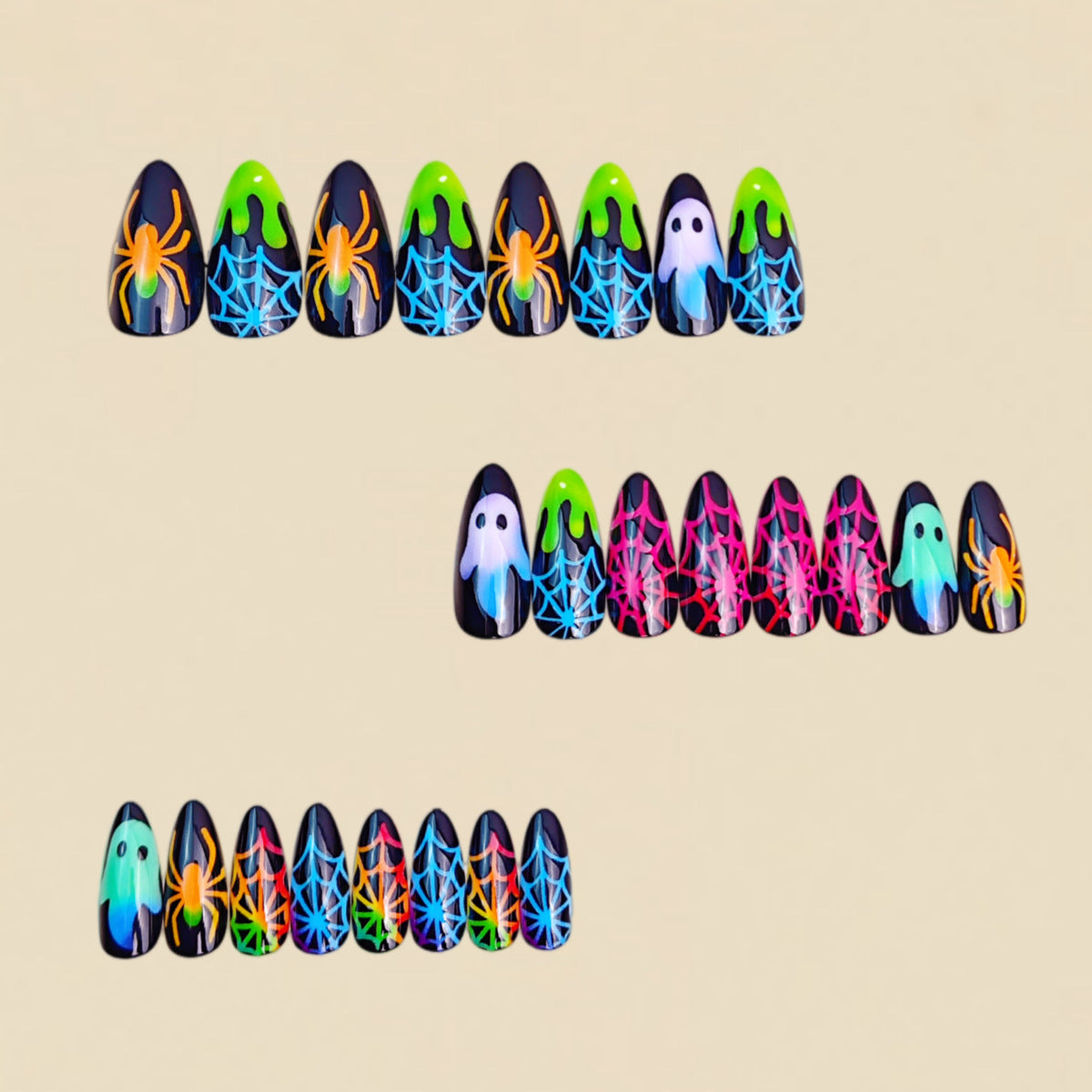 24pcs/Set Glow-in-the-Dark Ghost & Spider Web Press On Nails