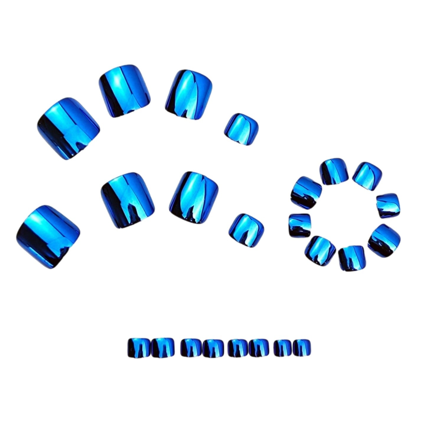24pcs/Set Deep Sea Blue Chrome Press-On Nails