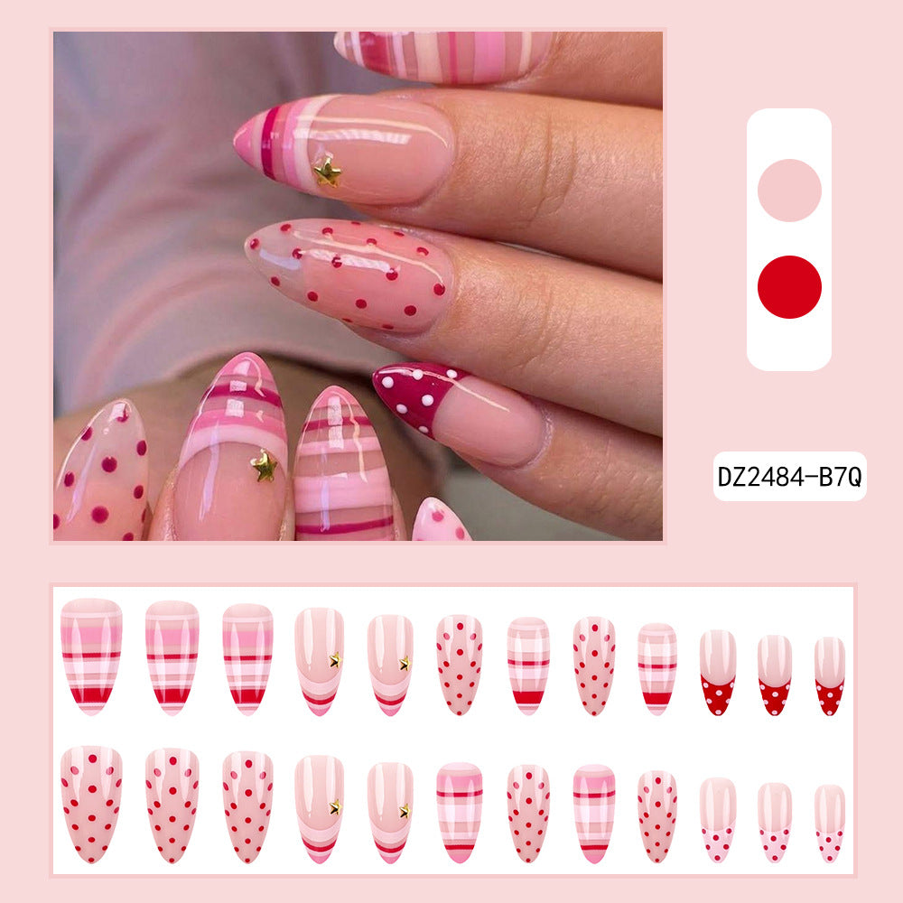 24pcs/Set Hot Pink & Pink Color Block French Press On Nails