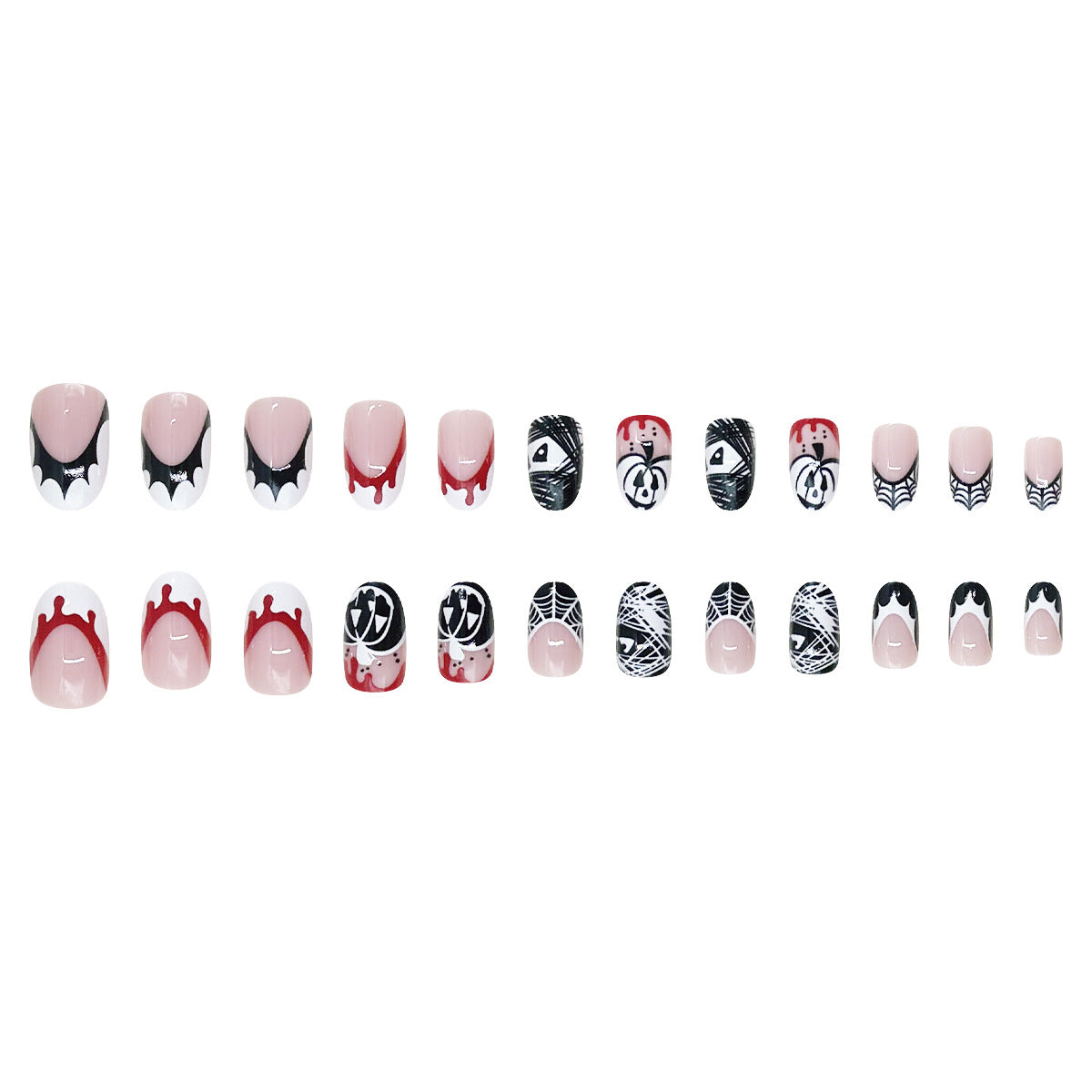 24pcs/Set Ghost Pumpkin Bat French Press On Nails