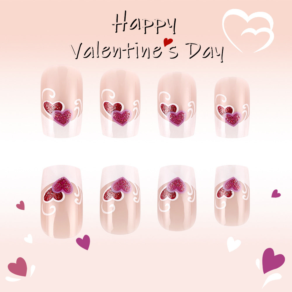 24pcs/Set French Tip Hearts Press-On Nails