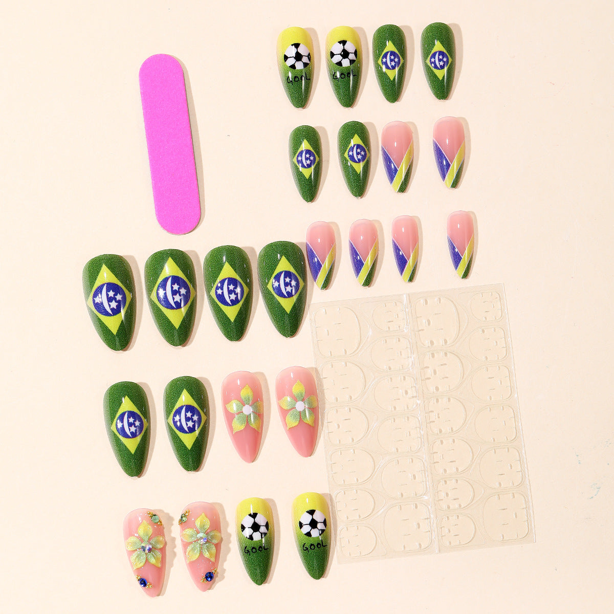 24pcs/Set 3D Soccer Flower Nail Art Press-On Nails